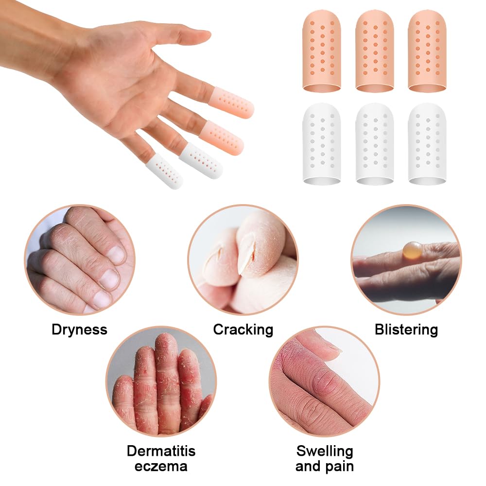 Rairsky 16 Pièces Protege Doigt Respirants en Gel Silicone, Doigtier Silicone pour Doigt, Protège Doigts en Gel avec Trous D'aération, Protege Doigts pour L'eczéma, L'arthrite et les Mains Crevassées