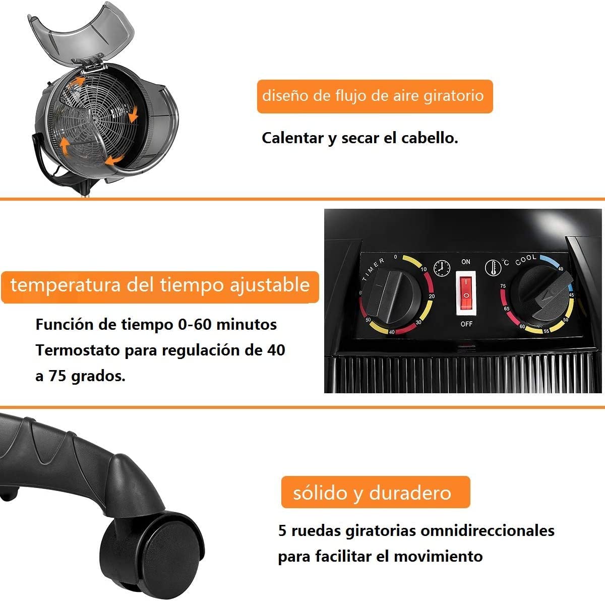 COSTWAY Secadora de Pelo de Pie Profesional con Capucha para Peluquería Altura y Temperatura Ajustable