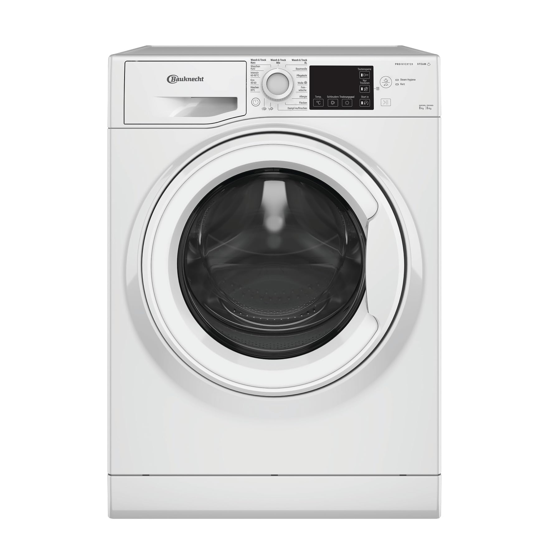 Bauknecht WD Eco Shield 8614 D Waschtrockner, 8 kg Waschen, 6 kg Trocknen, Flecken 40°, Steam Hygiene mit Antivirus, Steam Refresh, Anti-Allergie-Programm, Dynamic Inverter-Motor, Weiß