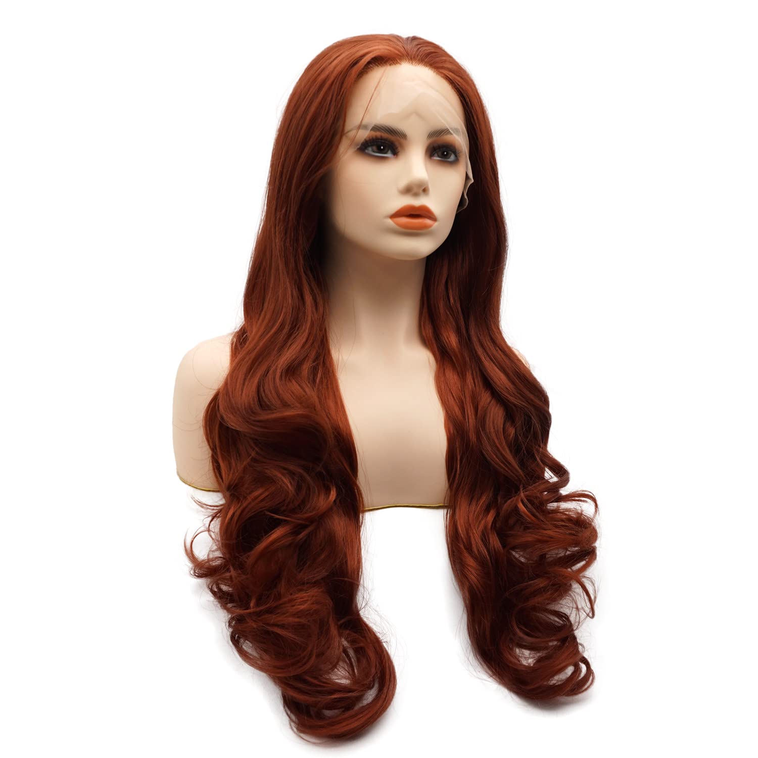 Hair Synthetic Lace Front Wig Wavy Long 26inch Wine Red Heavy Density Heat Resistant Realistic Wig