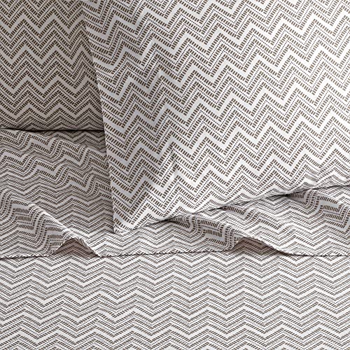 Chic Home Alaina 4 Piece Sheet Set Super Soft Contemporary Striped Chevron Pattern Design – Includes 1 Flat, 1 Fitted Sheet, And 2 Pillowcases, King, Beige #TOP4
