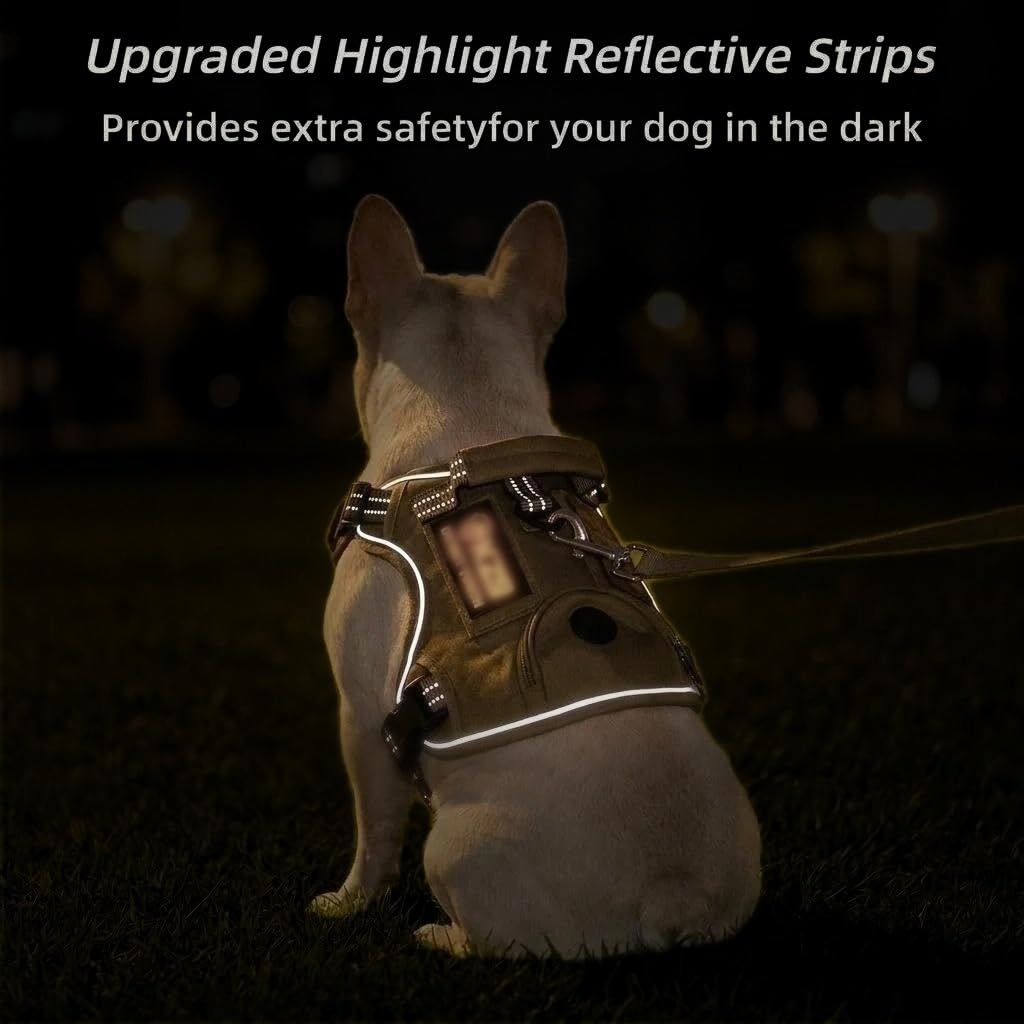 Arnes para Perro, Arnés Antitirones Ajustable con Reflectante y Asa de Control, Transpirable Arneses Chaleco para Perro Grande Mediano Pequeño (Caqui, S)