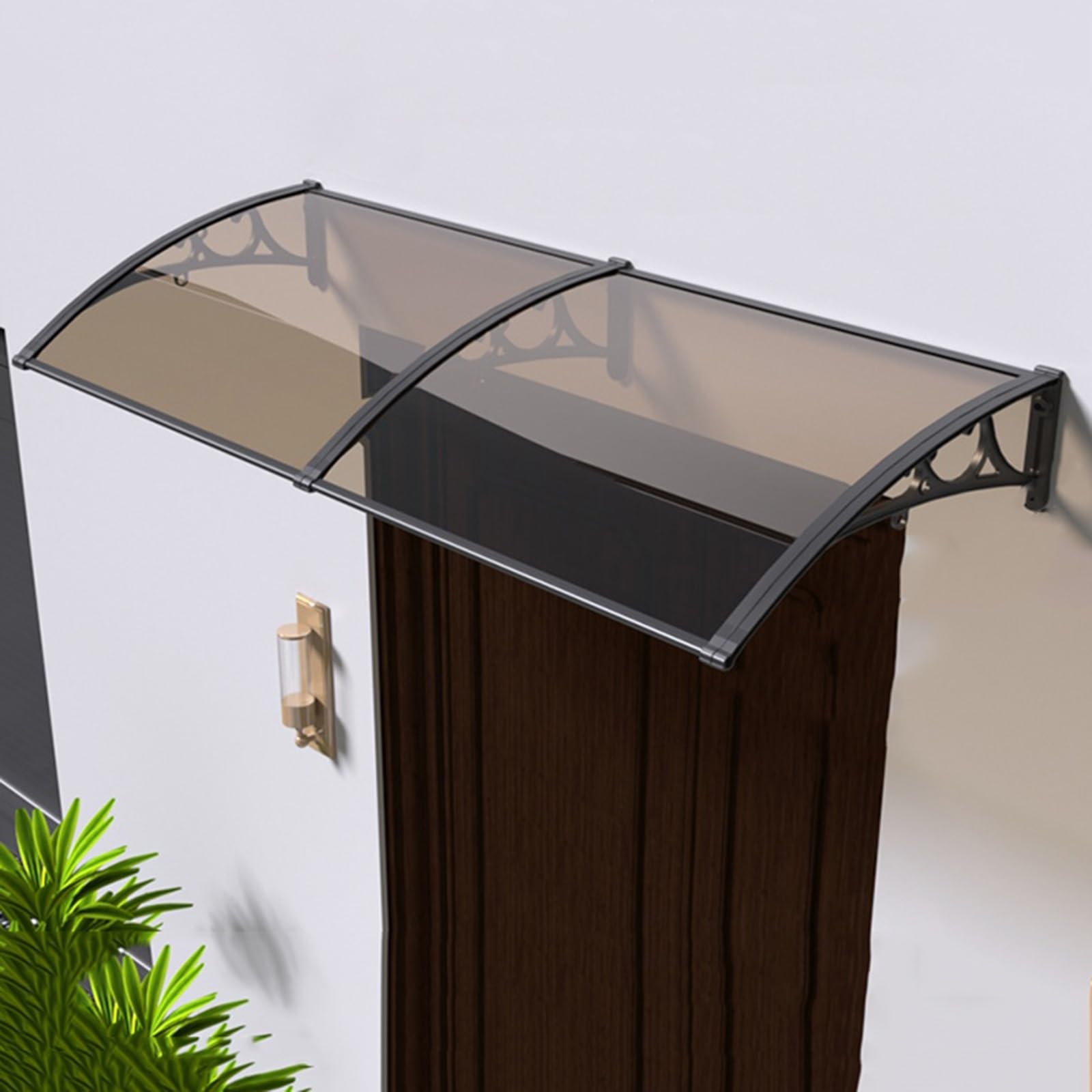 GJMSSMY Transparent Polycarbonate Entrance CanopyBrown Awning for DoorSun & Rain ProtectionDurable Polypropylene Support50x200cm (19x78 inches)