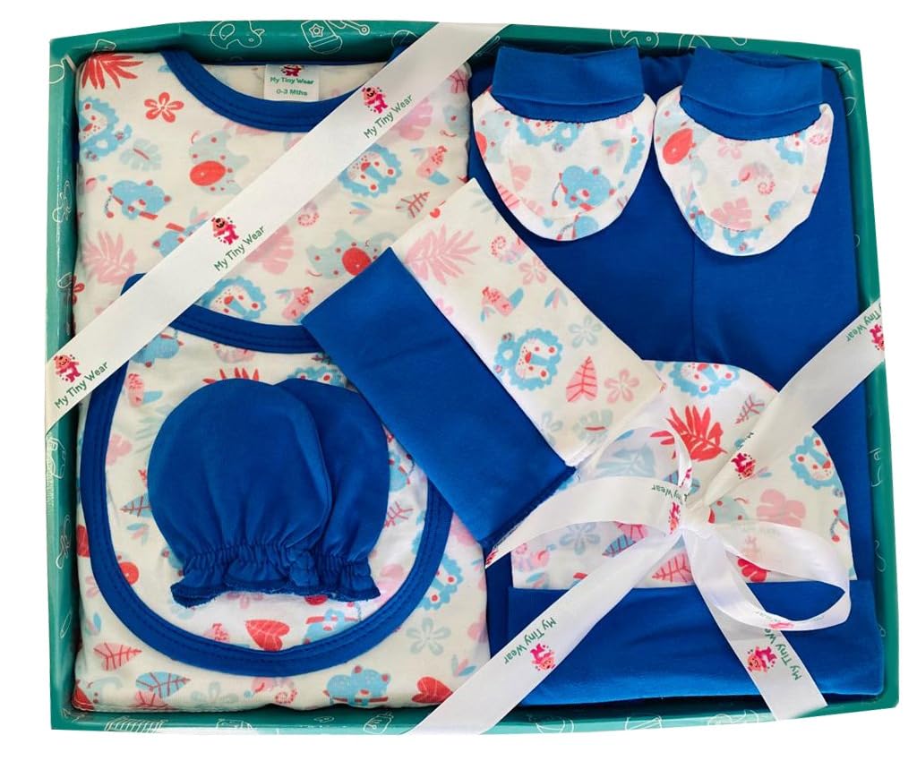 My Tiny Wear 8 Piece Half Sleeves New Born Baby Gift Set,Infant Gift Set,Cotton Clothing Set for Boys and Girls(0-3 Months, Blue)-picture-12
