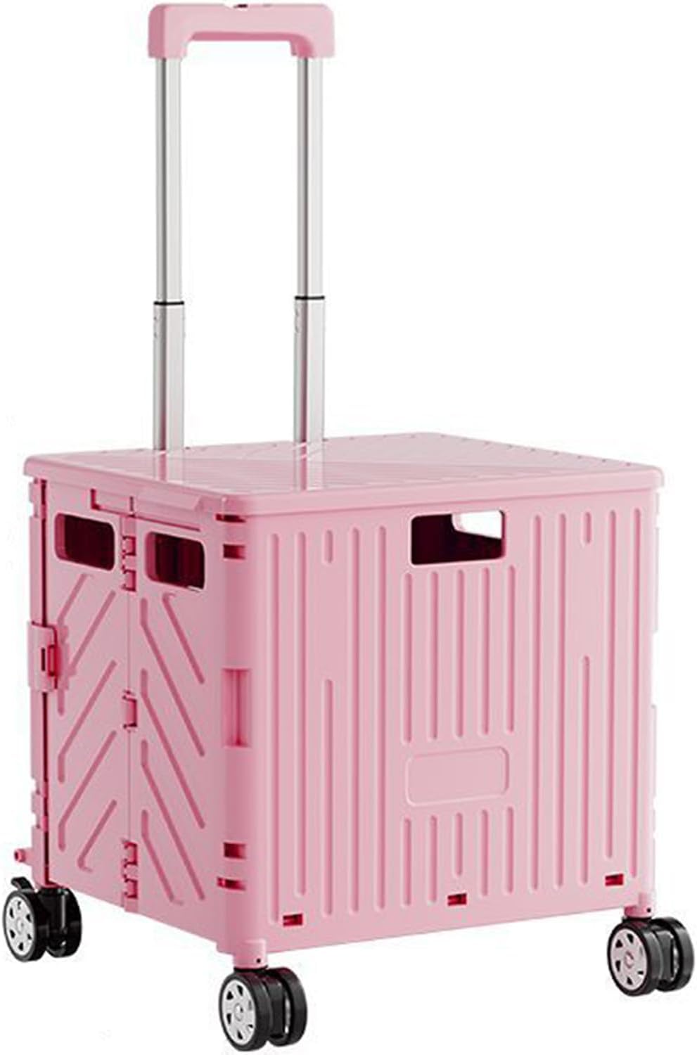 Rolling Cart Folding Utility Cart Portable Rolling Crate Handcart Shopping Trolley Collapsible Tool Box, with Lid, Basket on 4 Rotate Wheels Utility with Seat Collapsible Basket with Handle