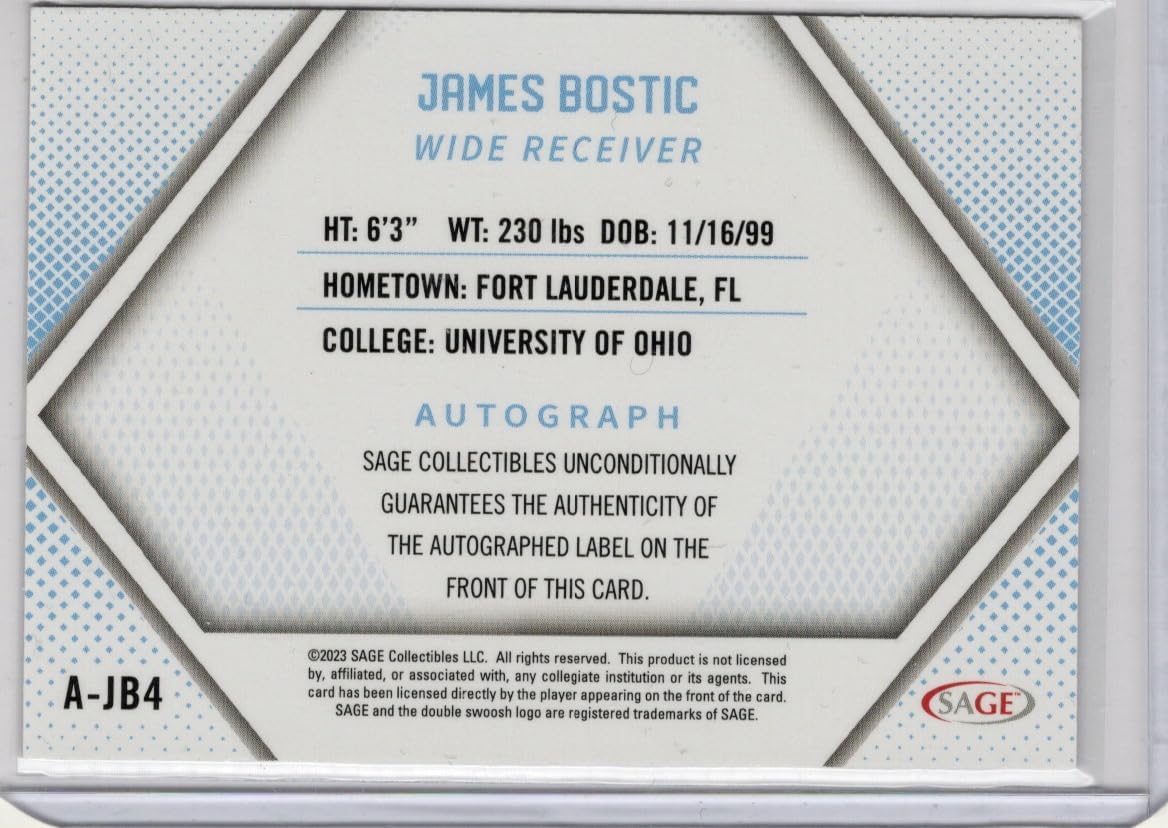 James Bostic Autographed Collegiate Collectible Football Card - 2023 Sage Football Card #A-JB4 (University of Ohio Bobcats)