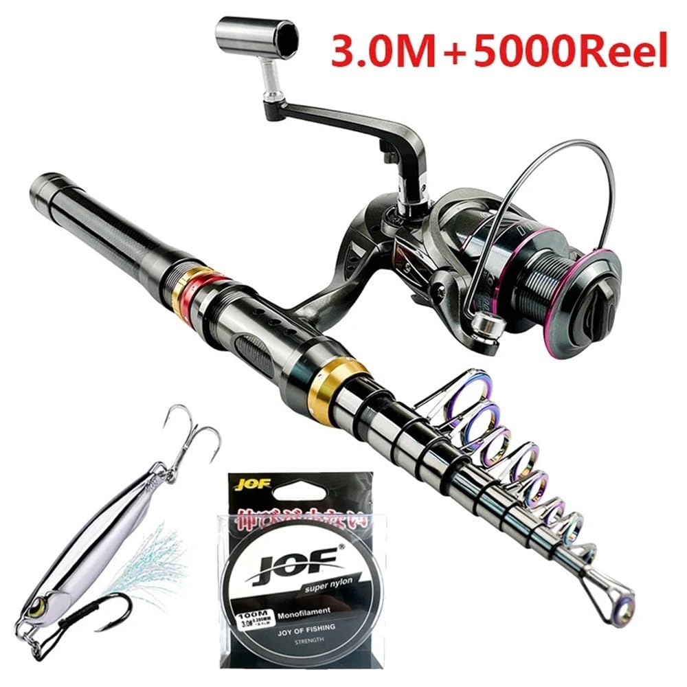 Wędka, Telescopic Spinning Fishing Rod Reel Set 1.8-3.6M Ultralight Metal Spool Sprzęt wędkarski