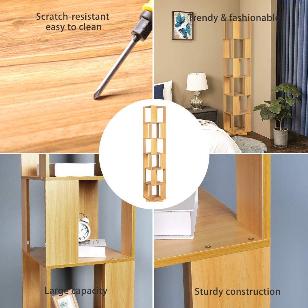 Ansley&HosHo 6 Tier Wooden Bookcase Corner Tall Book Shelf Modern
