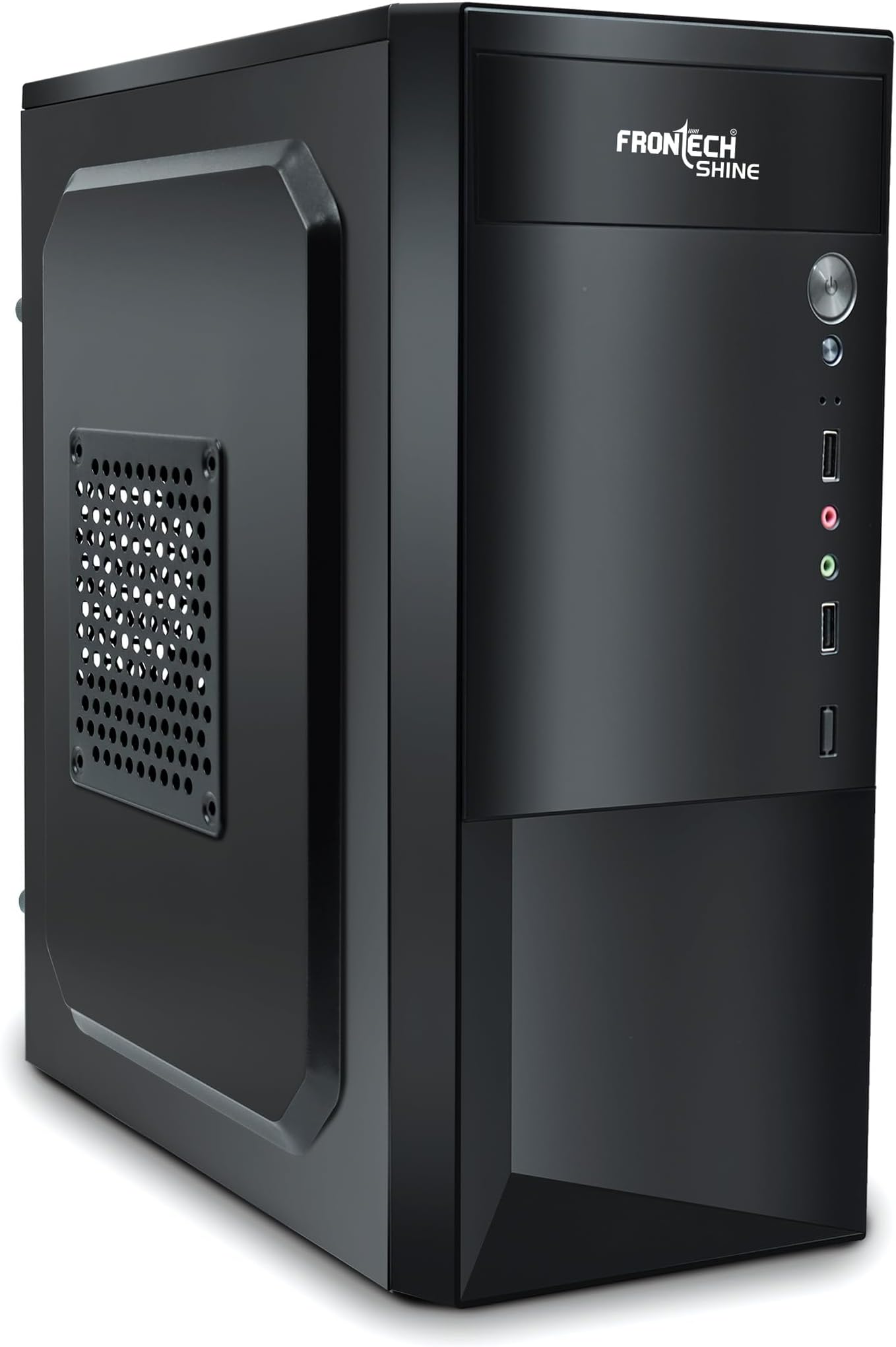 FRONTECH Shine Silver Series Cabinet/Computer Case with HD Audio | ATX/Mini ATX Compatible | 2 x Front USB | Ideal for Home/Office/Gaming (FT 4265, Black)