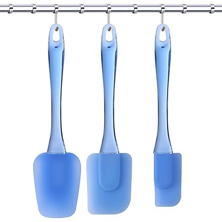Silicone Spatula Set - 3 Piece Heat-Resistant Baking Spatulas - Professional Stir Fry Spatula - Easy to Clean - Dishwasher Safe - Pro-Grade Non-Stick Silicone Rubber Spatula Blue