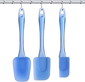 Silicone Spatula Set - 3 Piece Heat Resistant Rubber Spatulas Set Kitchen Utensils for Cooking, Mixing - Non Stick Dishwasher Safe Flexible Spatulas Blue Spatula Set