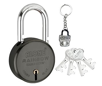Alone Rainbow Padlock 65mm 4 Keys Double Locking | Padlocks for Home Lock and Key,Black Matt Antique Lacquer Caoted Rust Free (Pack of 1)
