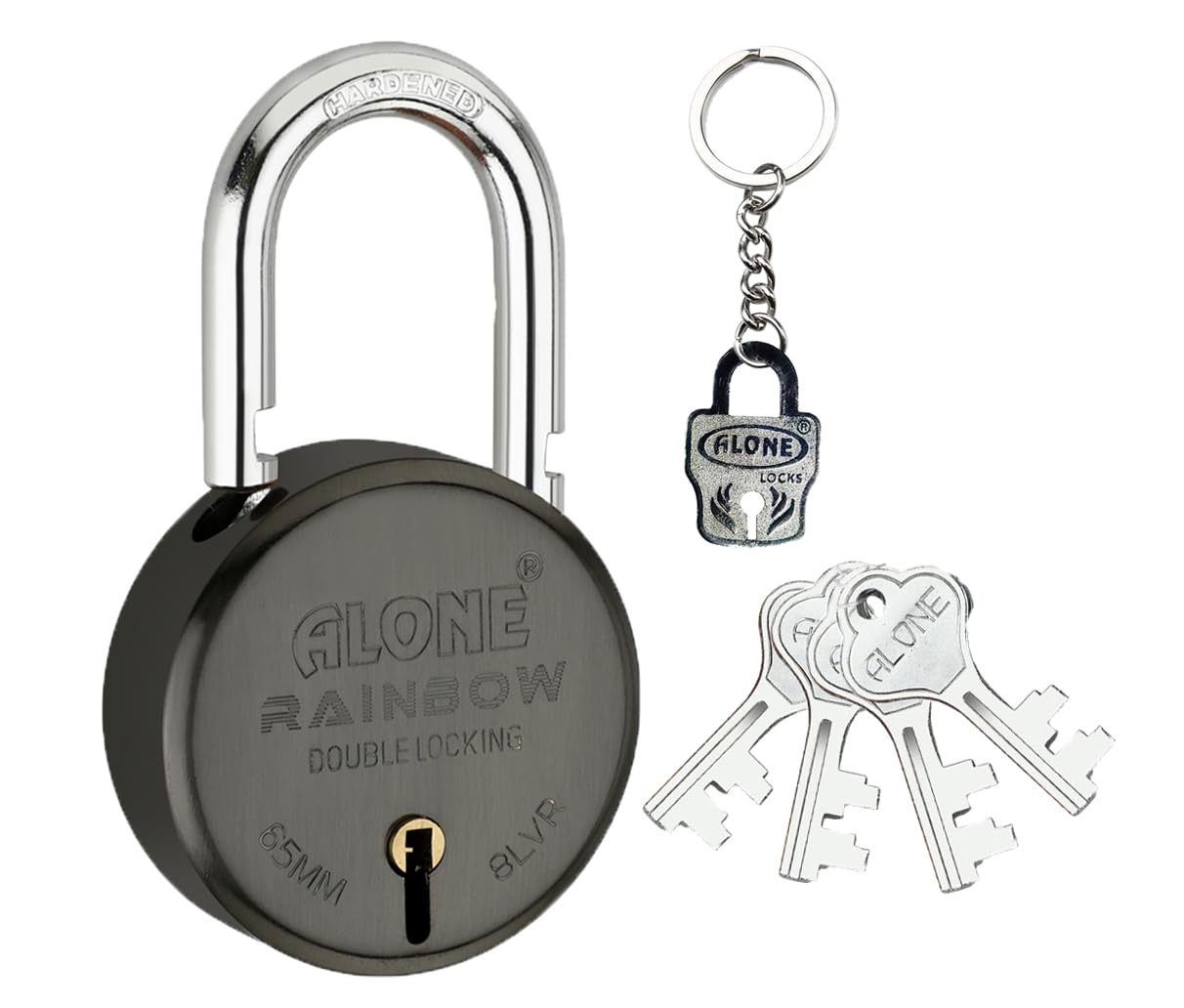 Alone Rainbow Padlock 65mm 4 Keys Double Locking | Padlocks for Home Lock and Key,Black Matt Antique Lacquer Caoted Rust Free (Pack of 1)-image-28