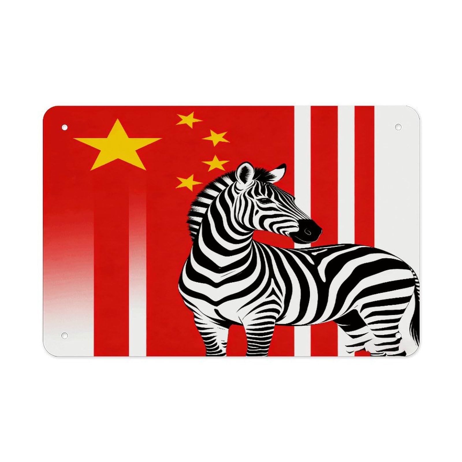 Fodpand Style Black And White Zebra And National Flag Wall Art Metal Tin Signs Bar Metal Tin Sign Wall Decor For Home Living Room Bedroom Toilet Hotel Halloween Decor Gifts 7.9X 11.8 Inch