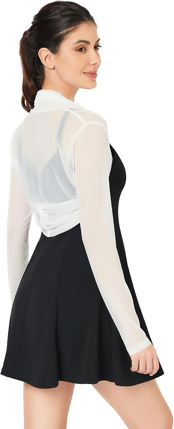 AmélieBoutik Women Ruched Long Sleeve Bolero Cropped Sheer Shrug Open Front Cardigan Lightweight Knit - Image 4