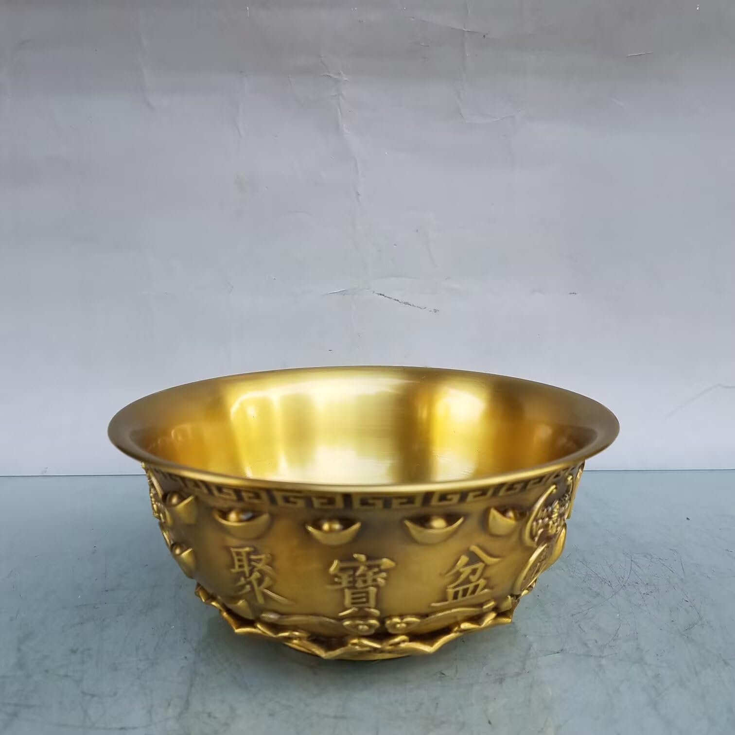 Dytartzx 13* Pure Copper Treasure Bowl Statue, Feng Shui Wealth Bowl Cornucopia, Home Office Decor Good Luck Figurine For Prosperity Fortune Collection