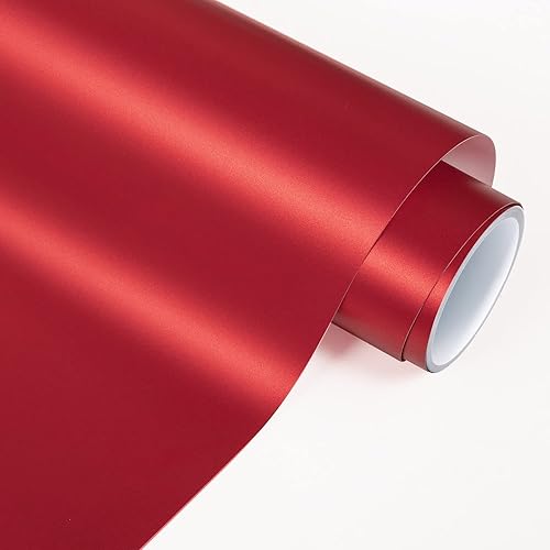 VINYL FROG Vinilo adhesivo metálico mate, rollo de vinilo permanente metálico rojo de 12 pulgadas x 6 pies, vinilo adhesivo satinado metálico para