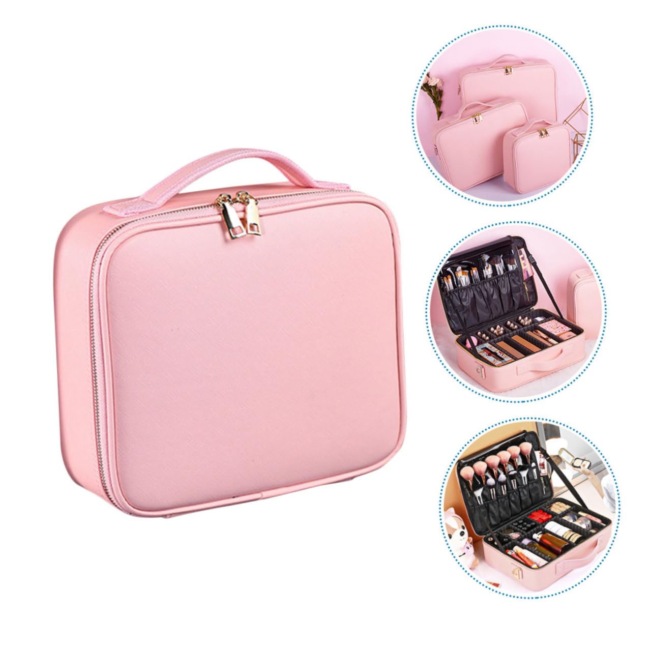 Bolsa de Maquillaje Grande y Portátil con Organizador de Cosméticos Neceser de Peluquería para Mujer Estuche de Maquillaje