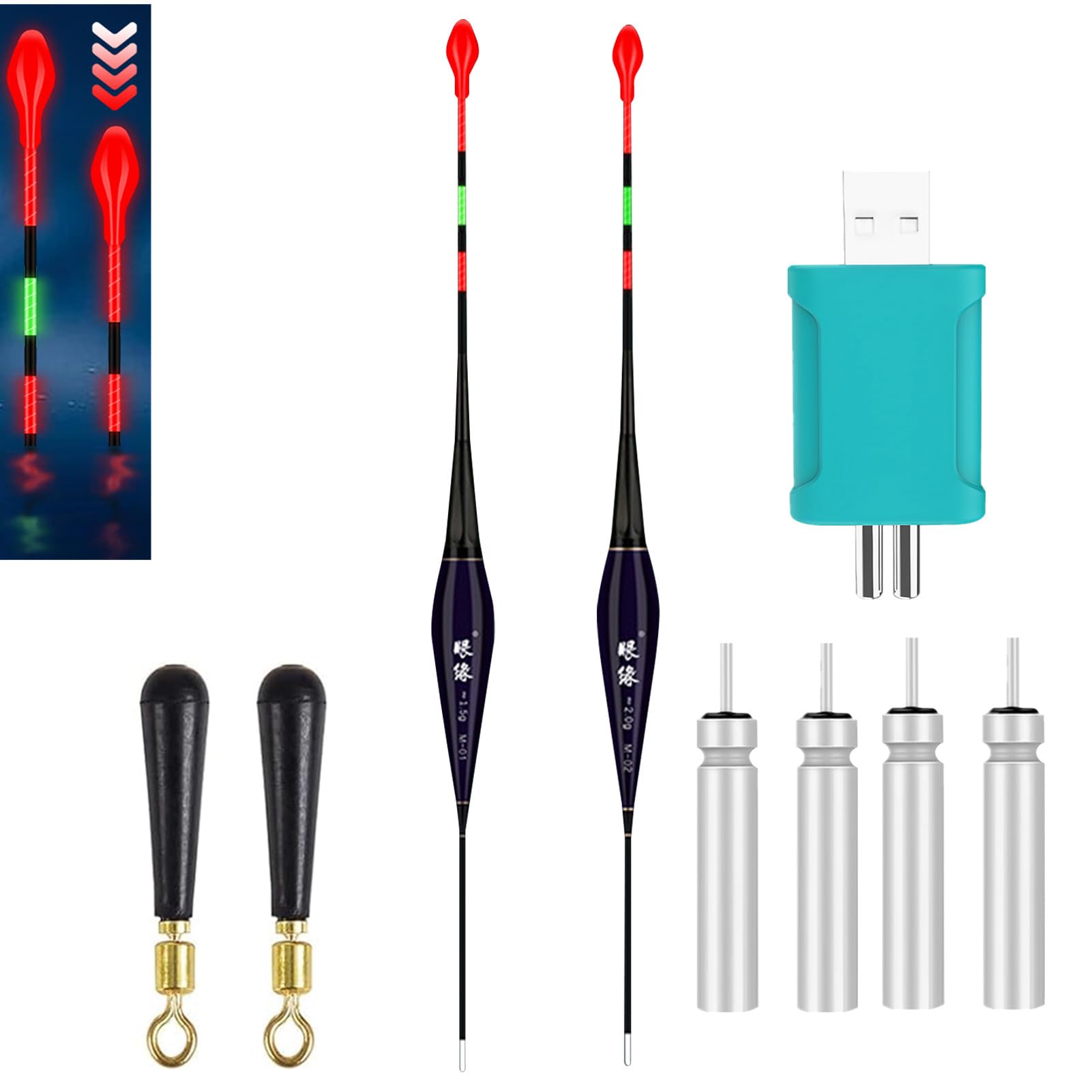 LED Angelposen 3er Set - Leuchtende Nachtschwimmer Mit Bissanzeiger Für Nachtangeln