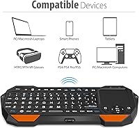 Vista 5 de Fosmon Mini teclado Bluetooth (teclado QWERTY), inalámbrico, portátil, con panel táctil, compatible con Apple TV, Yaxa Fire Stick, PS4, PS4 Pro