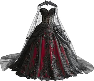 Gothic Weeding Dresses for Brides Black Lace Applique Bridal Dresses Embroidery Tiered Tulle Wedding Gown with Cape - Buy now
