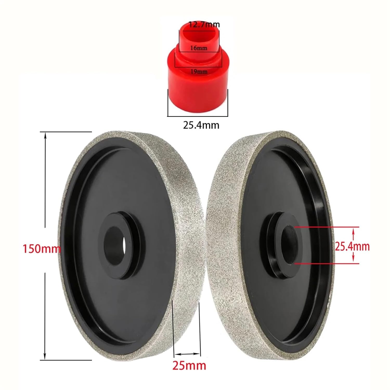 6 Inch Diamond Grinding Wheel 150x25x25.4mm Electroplated Parallel Jade Carbide Alloy Steel Grinding Tool with Reducing Sleeve(2000)