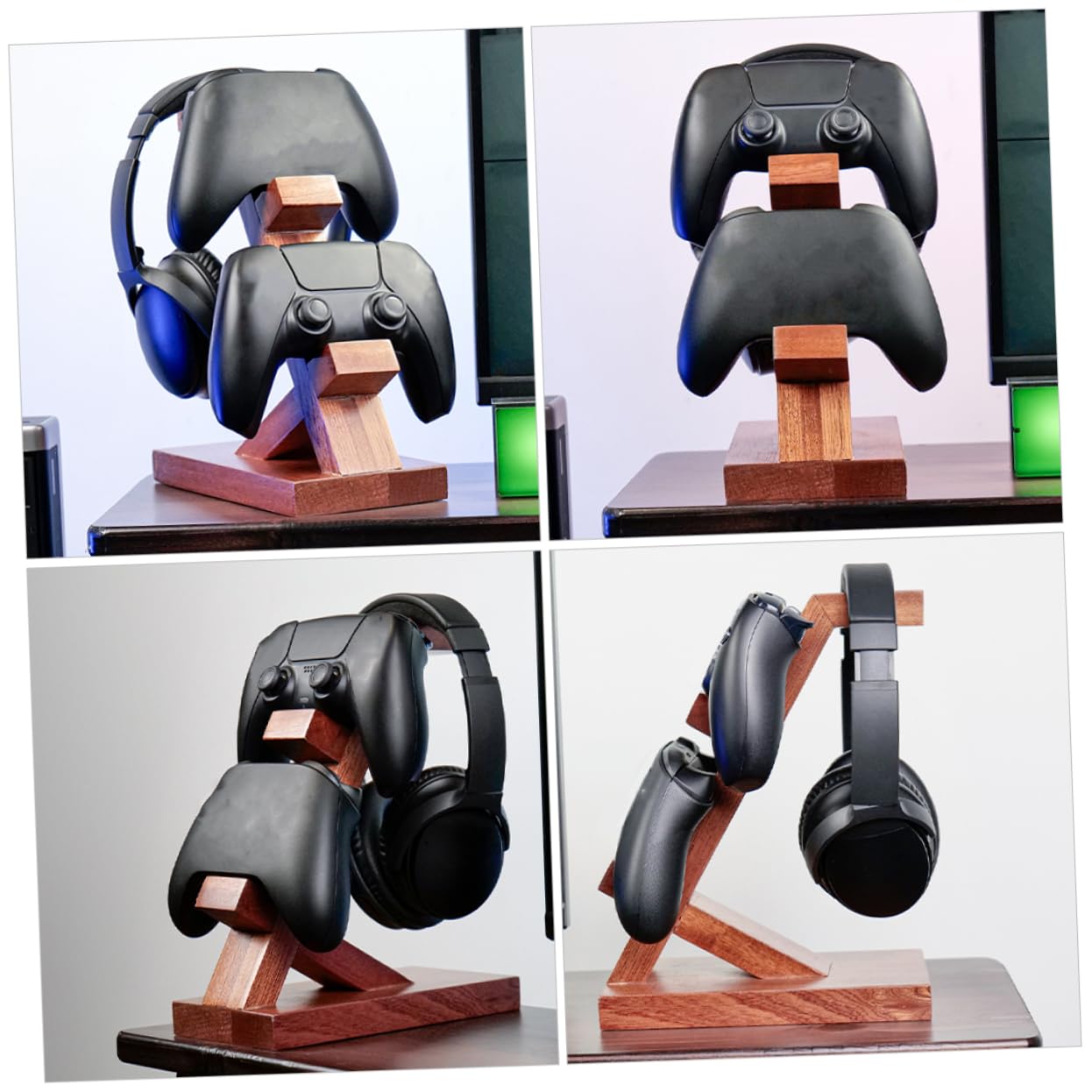 Homoyoyo Soporte de Exhibición para Mandos de Juego y Auriculares, Organizador Portátil de Madera Marrón Diseño Sencillo para Almacenamiento y Display Gaming