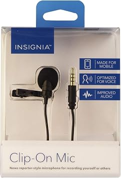 INSIGNIA Lavalier Microphone Clip on Mic Made for Mobile, Optimized for Voice, Improved Audio, Black
