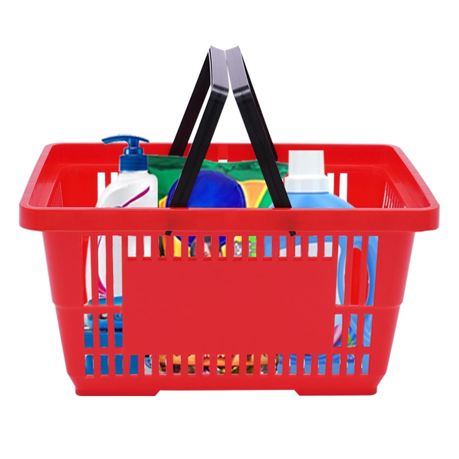 12PCS Shopping Baskets with Handles, 18L/4.7Gal Plastic Grocery Basket, 17"L x 12"W x 9"H Portable Hand Shopping Carts for Retail Store Supermarket Bookstore, Red