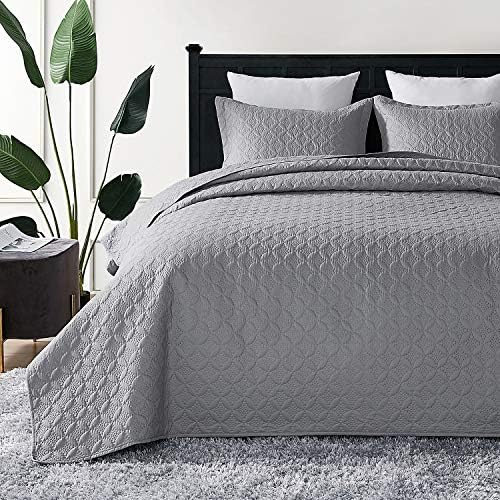 Hansleep Quilt Set Ultrasonic Lightweight Bed Decor Coverlet Set Comforter Bedding Cover Bedspread for All Season Use (Grey Clover, King 106x96 inches)