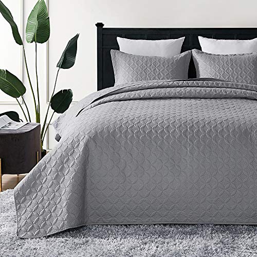 Hansleep Quilt Set Ultrasonic Lightweight Bed Decor Coverlet Set Comforter Bedding Cover Bedspread For All Season Use (Grey Clover, King 106X96 Inches) #TOP1