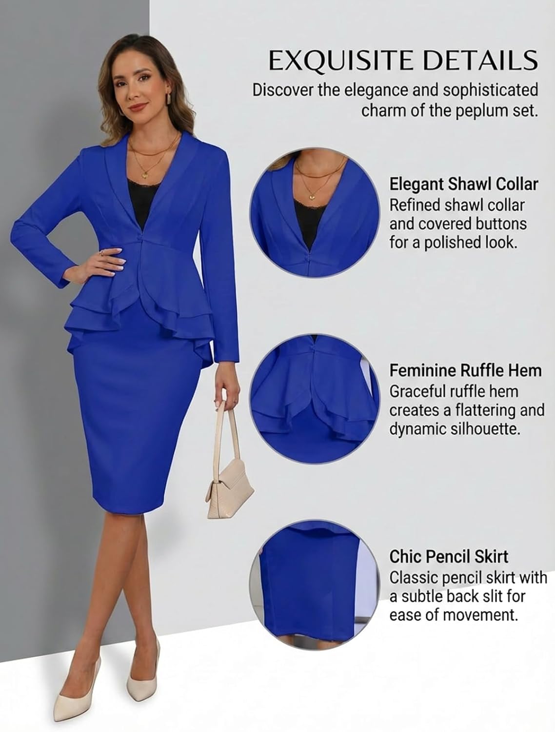 MorwenVeo Two Piece Suit Sets Stretchy 2 Piece Outfits for Women Solid Blazer Jacket Skirts Sets