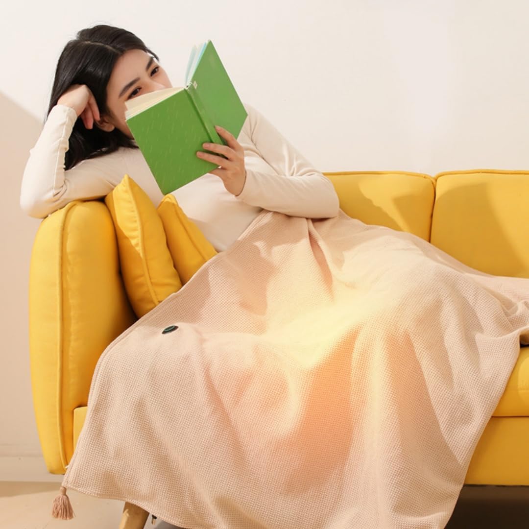 Heated Shawl Wraps for Women, 2026 Upgraded USB Electric Blanket Rechargeable Heating Scarf, Warm Winter Shawl Wrap Portable Heated Throw for Car Office (Beige Cordless with Power)