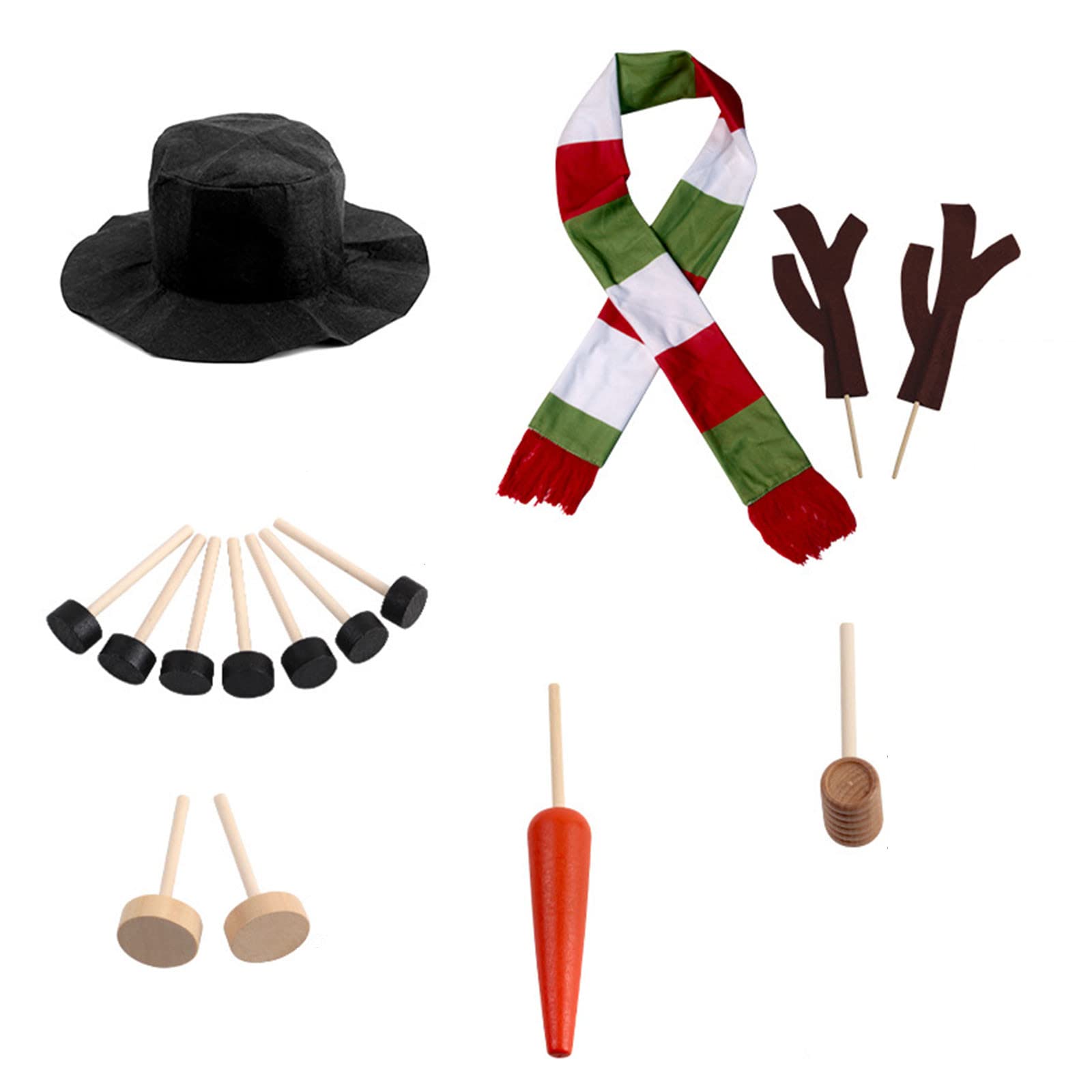 Gecau Snowman Kit, Christmas Snowman Dress Suit Combination, Holiday Outdoor Toys Hat Scarf Pipe Eyes Mouth Button Nose Christmas Accessories Set of 16pcs, 15pcs,13pcs