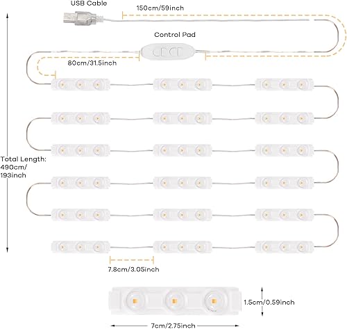Miniatura 4 de Consciot Luces LED de Tocador para Espejo, Tira Estilo Hollywood, Color y Brillo Ajustables, Cable USB, Tira de Maquillaje Regulable que se Adhiere