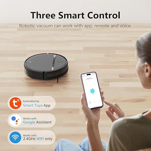 Miniatura 2 de Robot aspiradora y trapeador, robot de piso 2 en 1 con WiFiAppVoz, horario, tanque de agua y cubo de basura, carga automática, delgado, ideal para