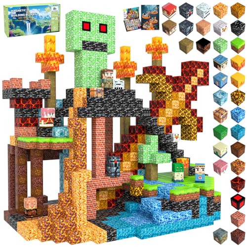 Magnetic Blocks Toys for Kids, 100 PCS Building Blocks Cubes, Stacking Magnetic Tiles Toys for Kids Toddlers Boys Girls Ages 3 4 5 6 7 8-12 Birthday Gifts Party Supplies (Underworld)