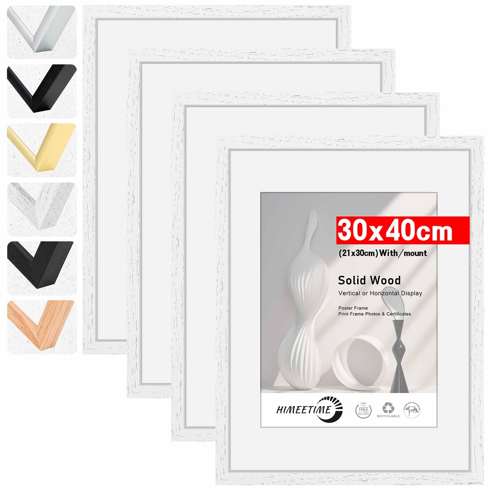 HIMEETIME® 4x Marco de fotos 30x40 cm Blanco de Madera marcos cuadros con soporte de A4 (21x 29.7cm),Para Decoración de Pared y Decoración hogar marco 30x40 cm