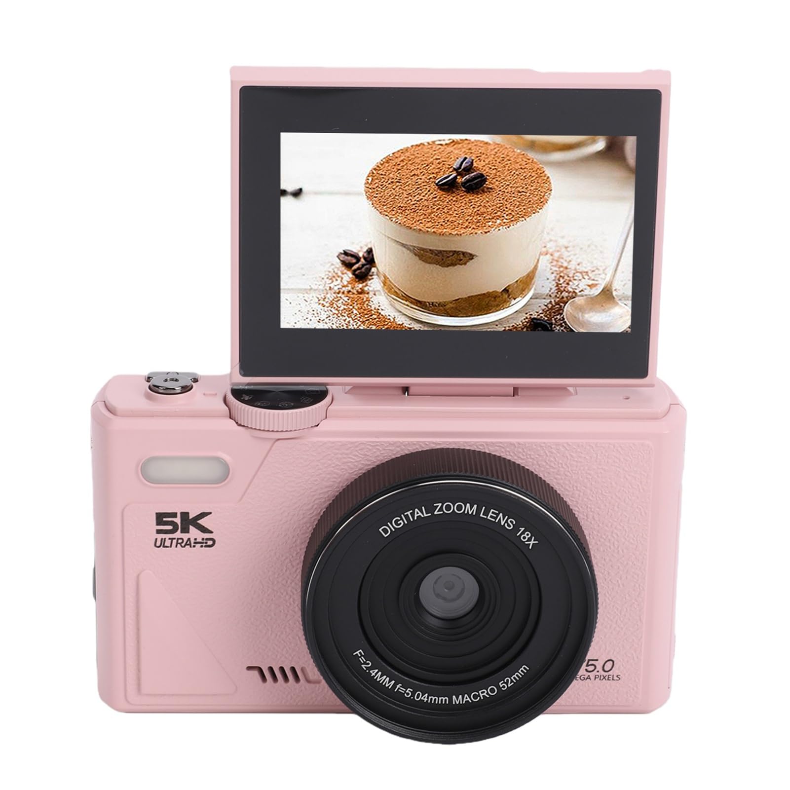 Akozon Fotocamera Digitale 5K Fotocamera per Vlogging da 80 MP Zoom Digitale 18X Schermo Ribaltabile IPS da 3 Pollici con Videocamera per Principianti, Rosa