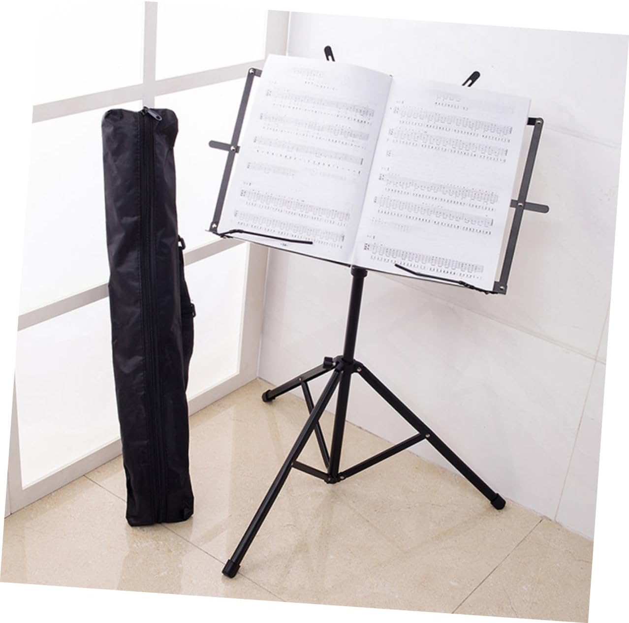 Portable Folding Music Stand with Thickened Tripod Telescopic Desktop Sheet Music Holder Panel for Multiple Books Up to Height