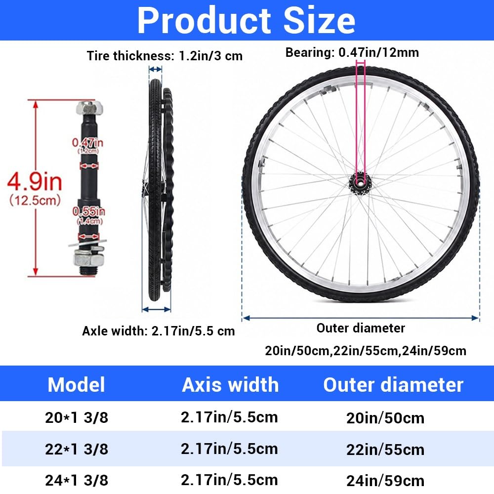 Ruedas Para Sillas De Ruedas 20 22 24 Pulgadas Rueda De Poliuretano Sólido De Repuesto A Prueba De Pinchazos, Accesorios Recambio De Ruedas(Black,2Pcs-22in/55cm)