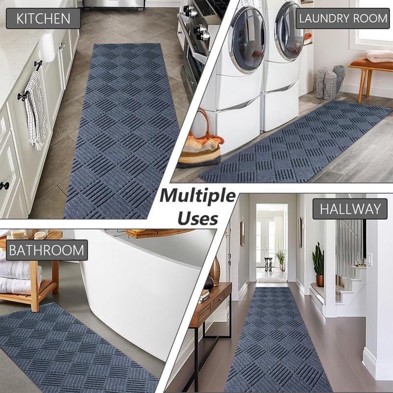 Rugs 1FTx7FT Ultra-Thin Rubber Backing Indoor Area Rugs Washable Runner Rug Hallway Kitchen Runner Mat Non-Shedding Carpet for Laundry Entrance Grey