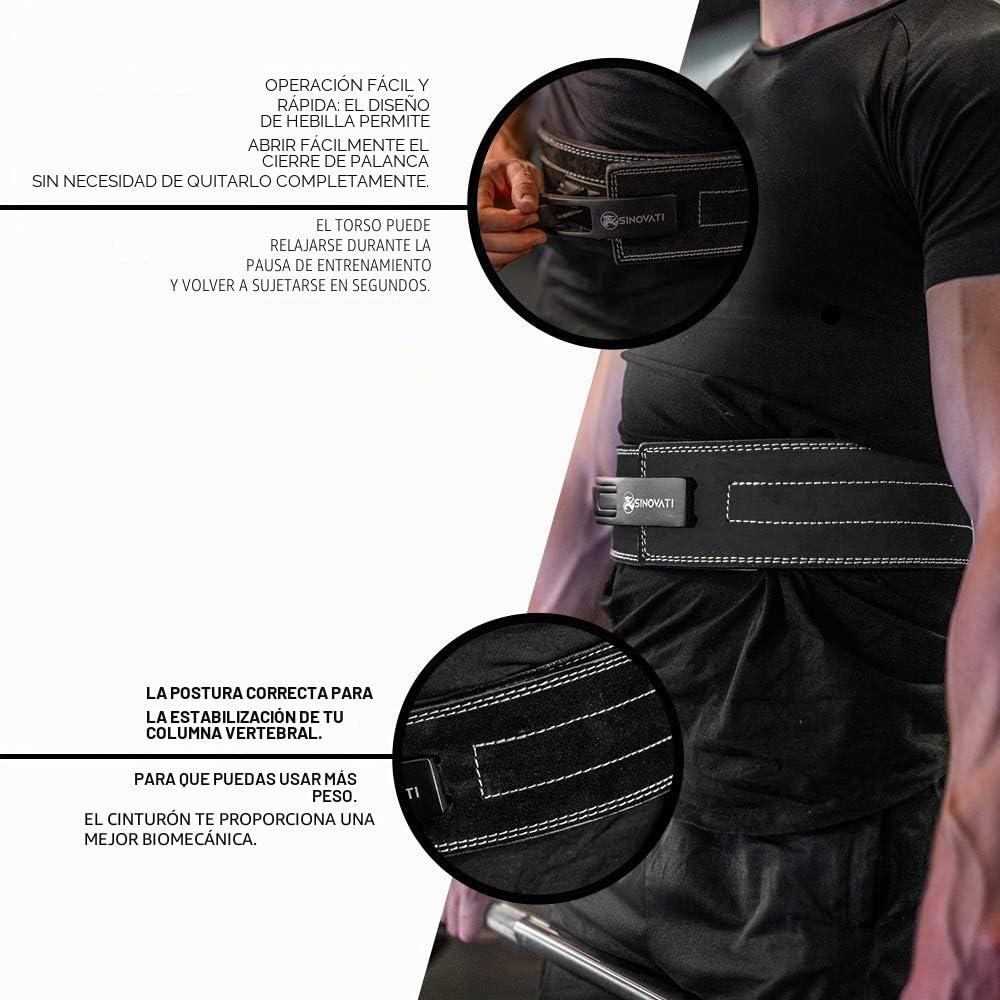 SINOTAVI Cinturón Gym de Hombre. Faja para Levantar Peso. Cuero de Vaca con Hebilla. Cinturón Fitness. Cinturones de Musculación. Cinturones Powerlifting y Bodybuilding de 8,5 cm / 10 cm de Altura