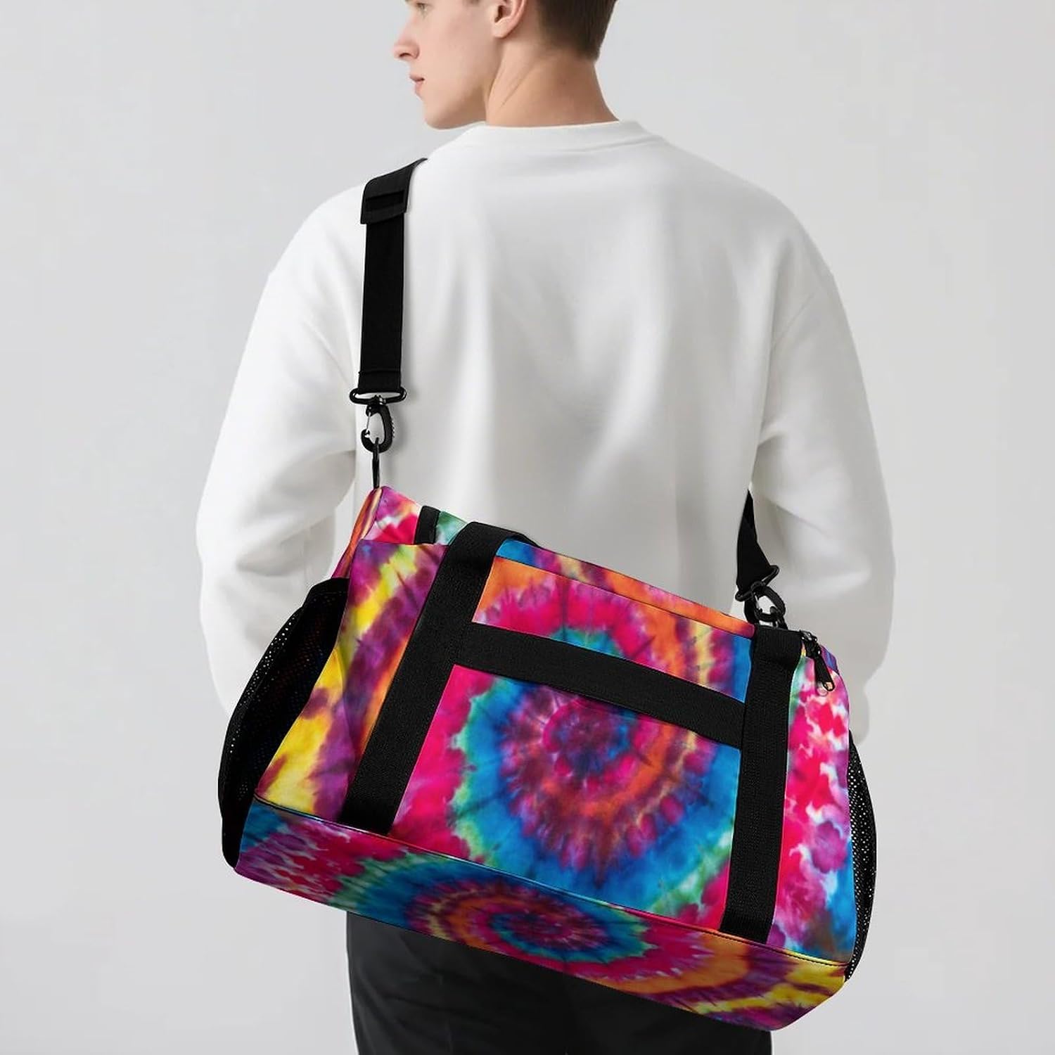 Colorful Psychedelic Tie Dye Gym Bag Weekender Duffle Bags for Travel Workout Yoga Sport image 5