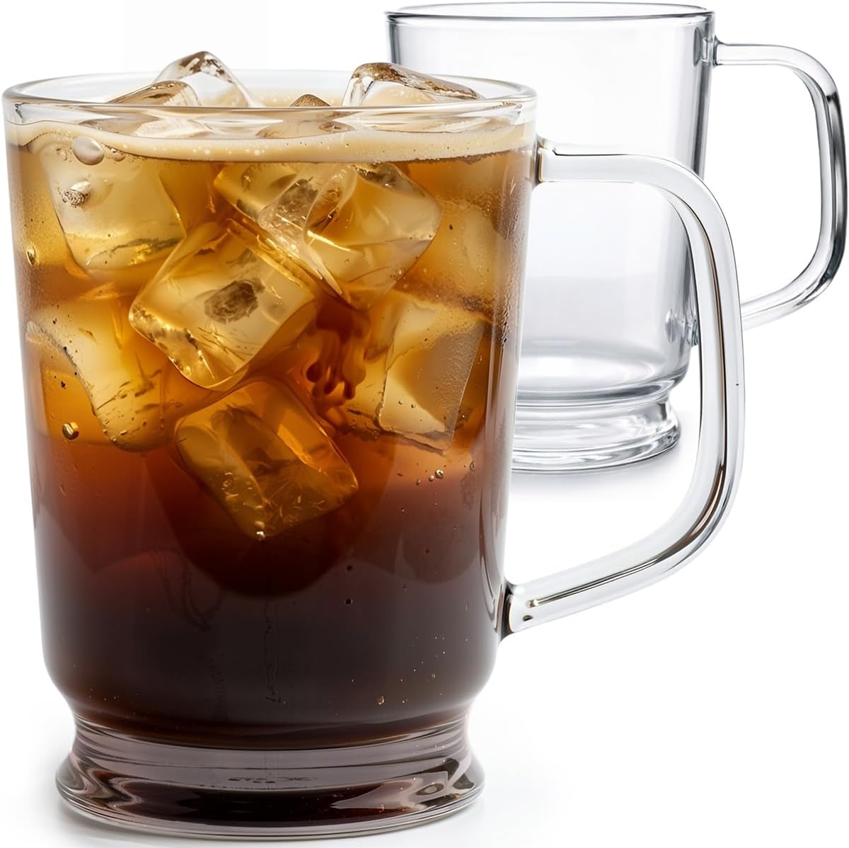 Aquach 20oz Glass Coffee Mugs Set of 2, Large Clear Borosilicate Cups | Dishwasher/Microwave Safe, Borosilicate Glass, Single-walled, Smooth Rim, Handle Comfort, Large Capacity