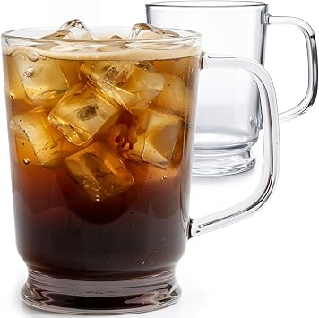 Aquach 20oz Clear Glass Mugs Set of 2, Large Coffee Tea Cups | Dishwasher/Microwave Safe, Borosilicate Glass, Single-walled, Smooth Rim, Handle Comfort, Large Capacity