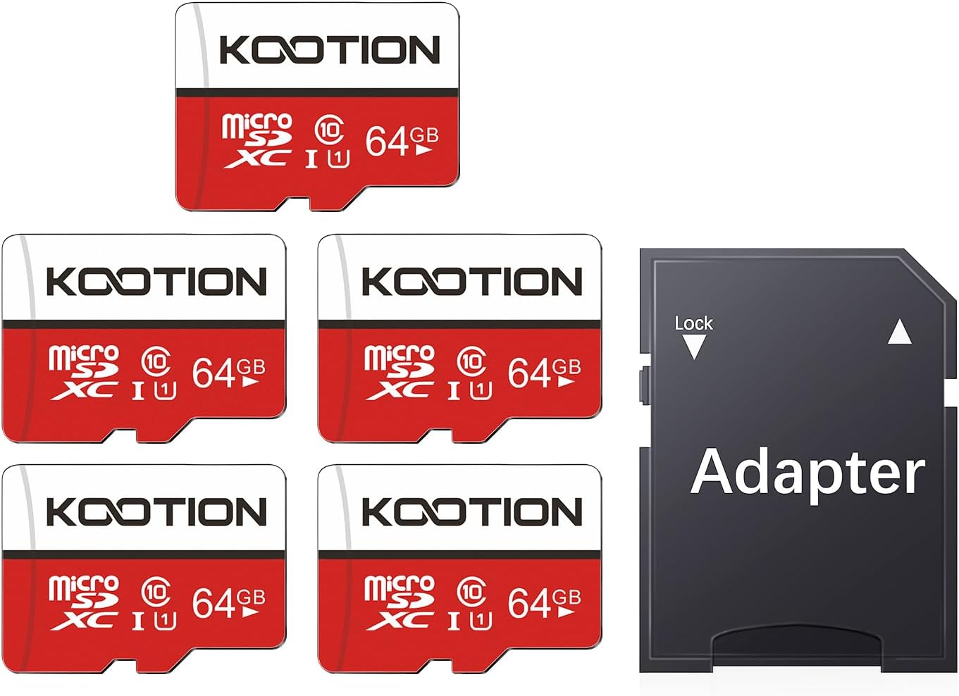 KOOTION 5-Pack 64 GB Micro SD Card Class 10 Micro-SDXC Memory Card UHS-I, High Speed Flash TF Card for Security Camera/Smartphone/Drone/Dash Cam/Tablet/PC, C10, U1, 64 GB 5pack
