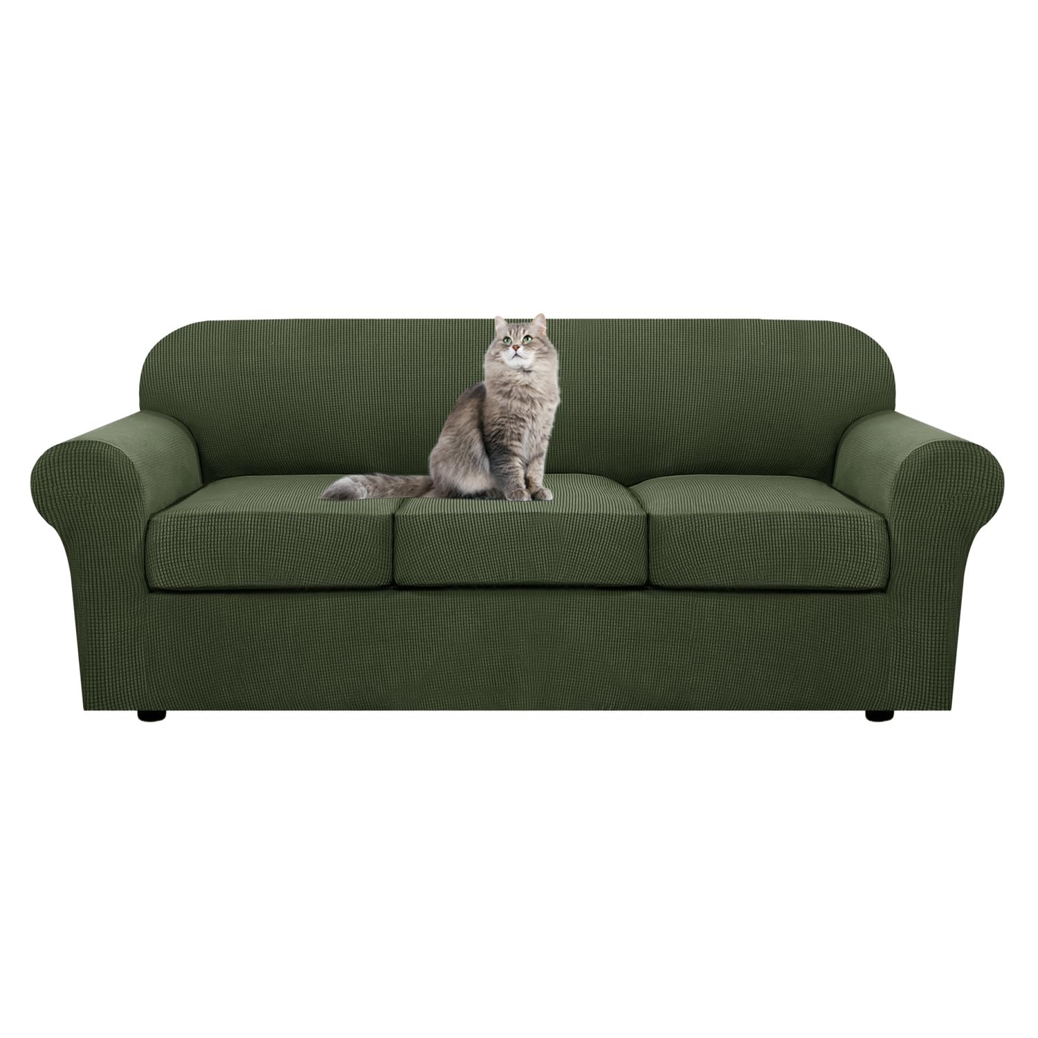SYLC Ektorp Sofa Cover with Seat Cushions Covers and Backrests Covers Sofa Covers Stylish Stretch Jacquard Couch Slipcover Protector (Olive,Sofa+3 Seats)