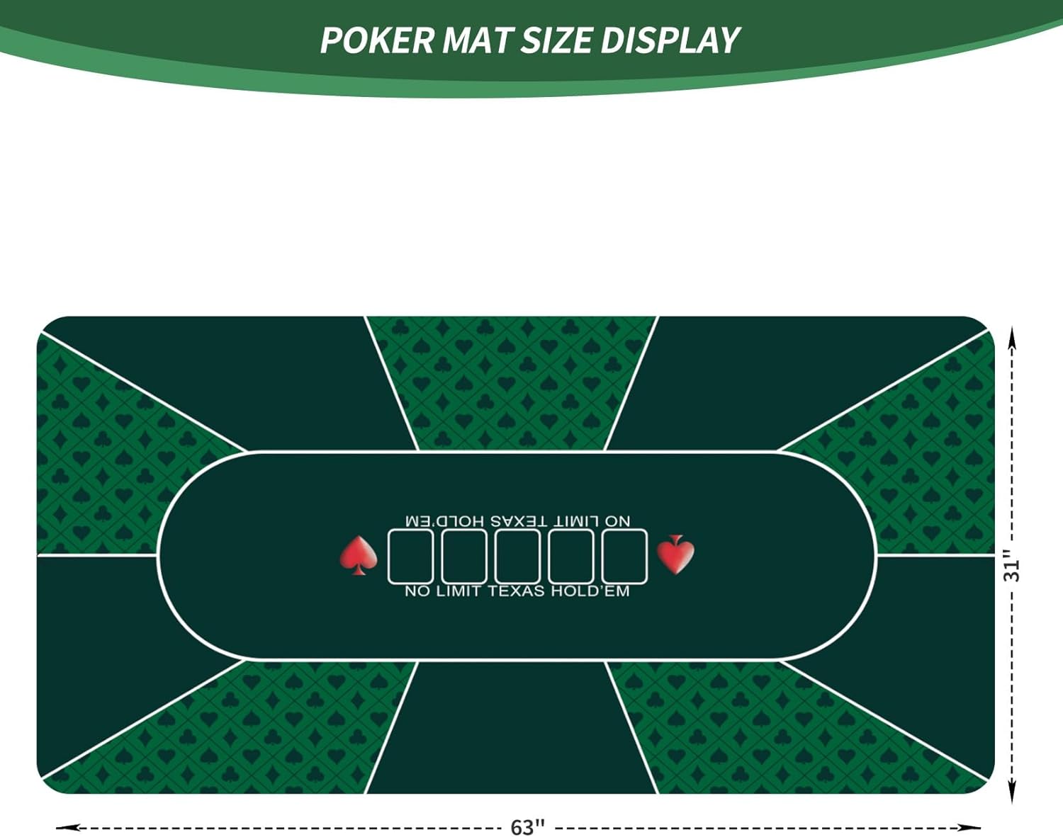 nuveti 63 x 31 Foldable Texas Poker Card Tabletop Layout Portable Anti-Slip Rubber Board Game Mat Poker Table Mat 8-10 Players Texas Hold'em Poker Mat