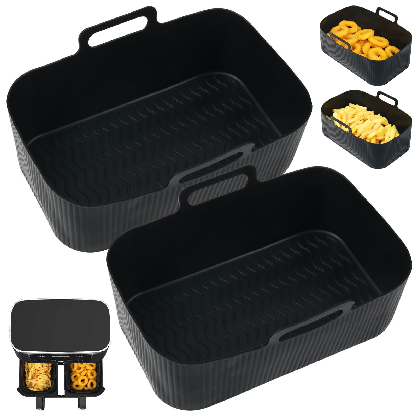 YQL Air Fryer Silicone Liner for Ninja/Tower Dual/Instant Vortex, 2PCS Silicone Air Fryer Liners Reusable Air Fryer Accessories for Ninja Foodi AF300UK, Salter Dual Air Fryer (Black) — image 1